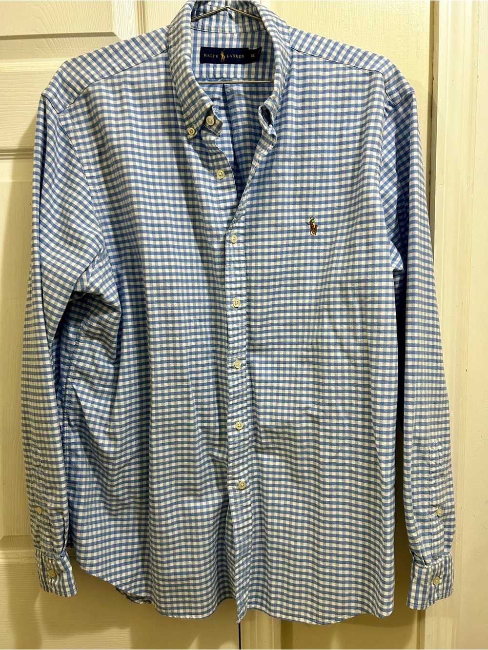 Ralph Lauren Classic Fit Blue Gingham Check Oxford Shirt Size XL